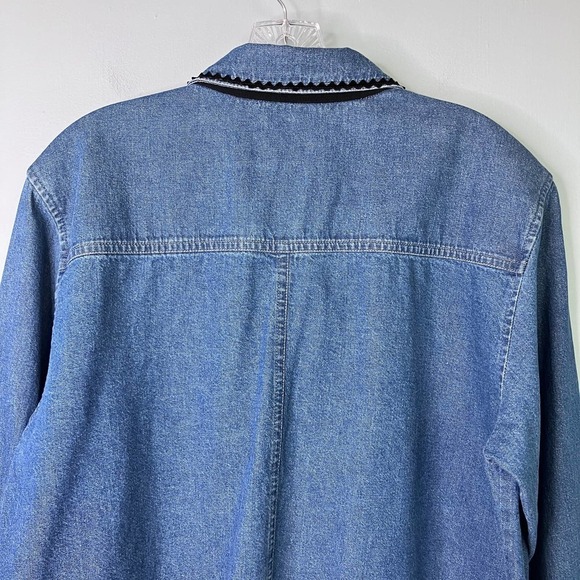 Vtg Gotcha Covered Denim Button Up Shacket Colorful Geometric Embroidered Size L - Picture 16 of 16